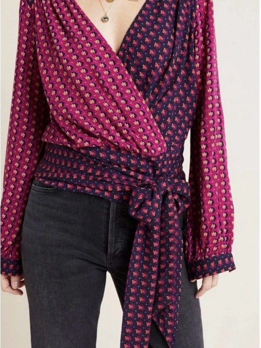 Anthropologie Maeve Lisa Puff Sleeve Faux Wrap Blouse - Picture 4 of 16